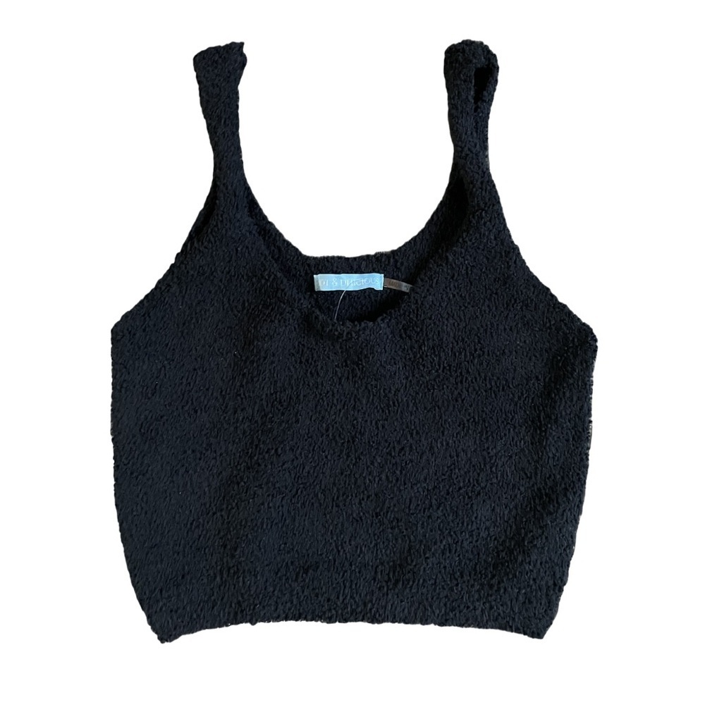 Fuzzy Black Crop Top - Size Large, Sleeveless, NWT, Hot & Delicious